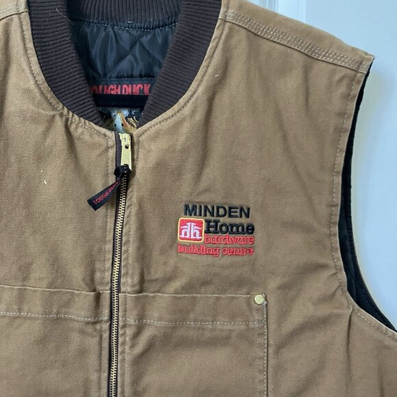 Vintage Tough Duck Canvas Vest Mens XL Brown Home Hardware Quilted Full Zip - Picture 2 of 11